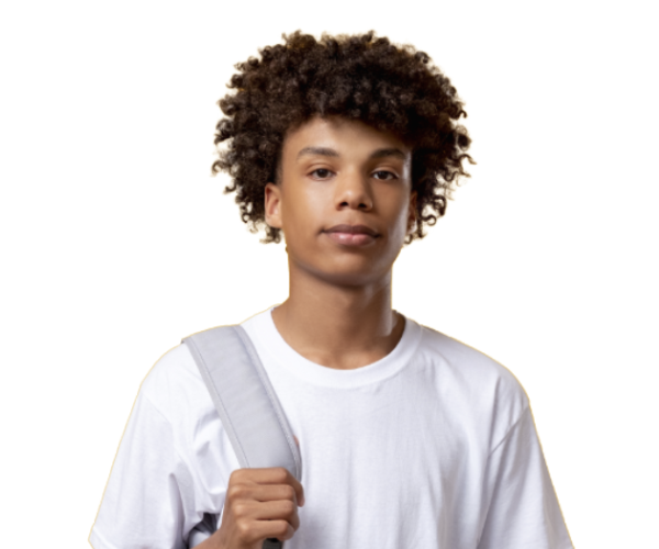 A teenage boy looking at the camera